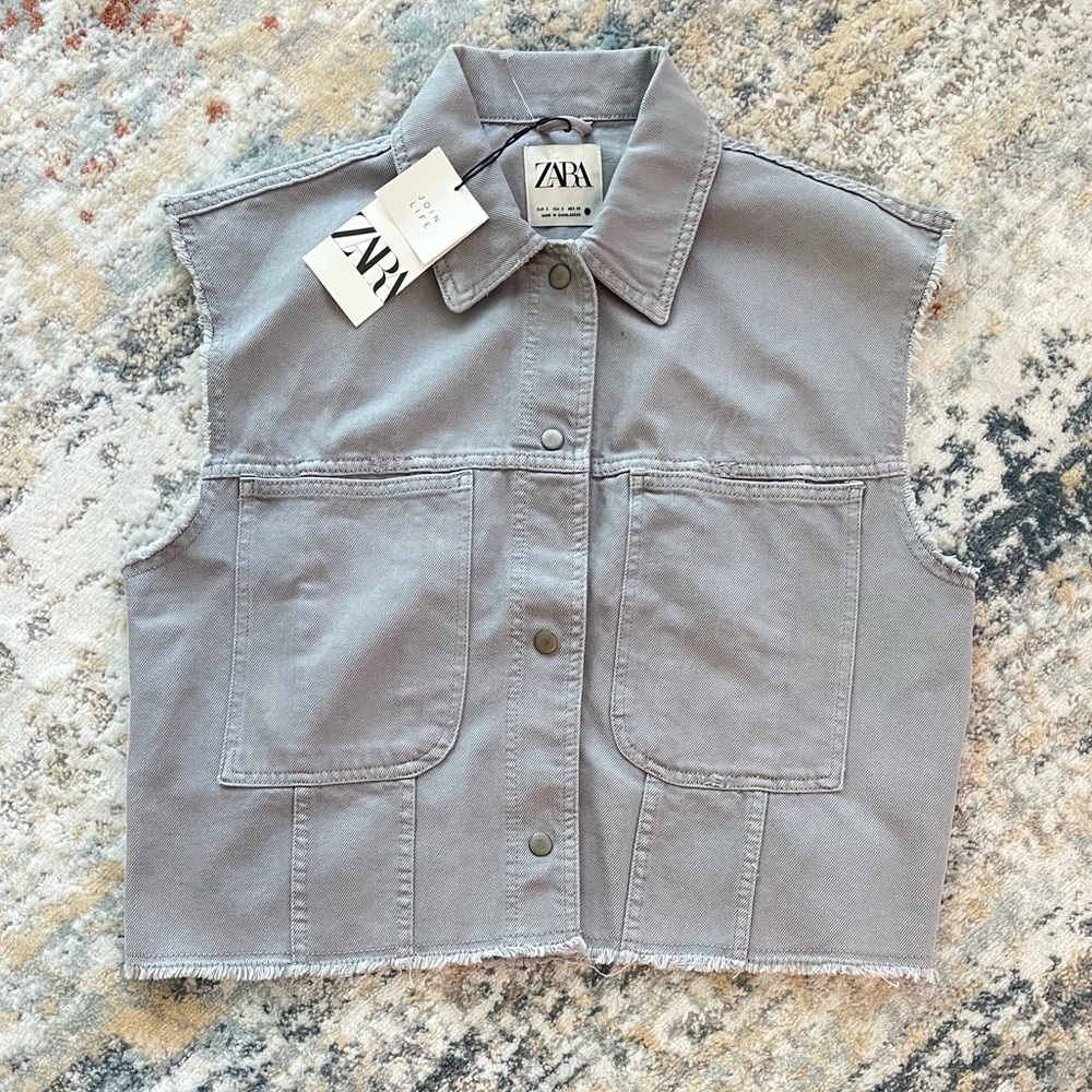 NWT! ZARA Gray Denim Sleeveless Jacket!